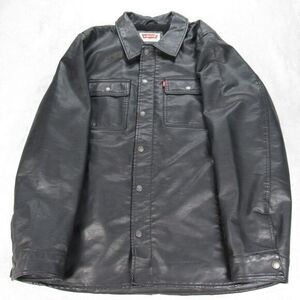 Levis Jacket Mens Large Black Sherpa Fleece Lined Synthetic Leather Snap Zip‎